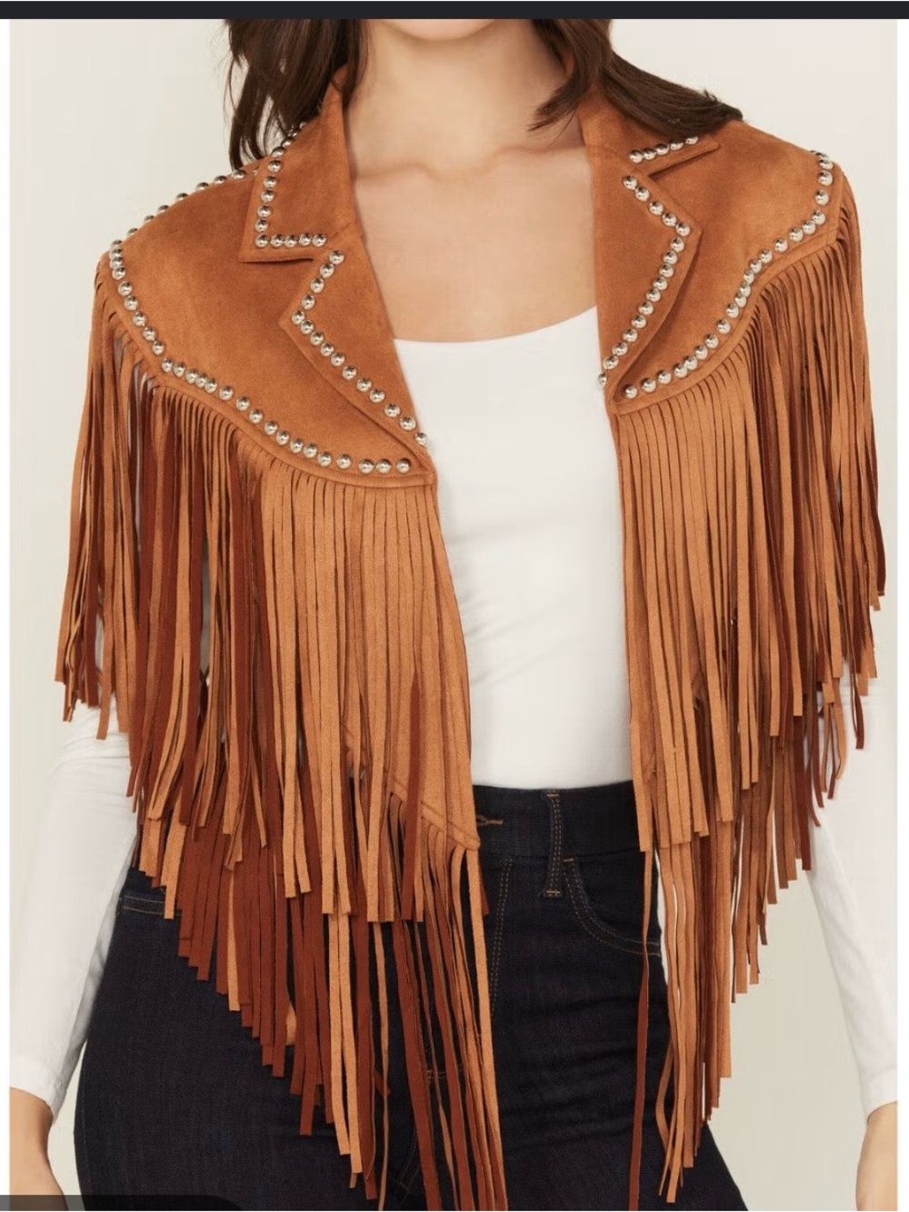 NWT Saint & Hearts Miranda Lambert fringe studded cape jacket S